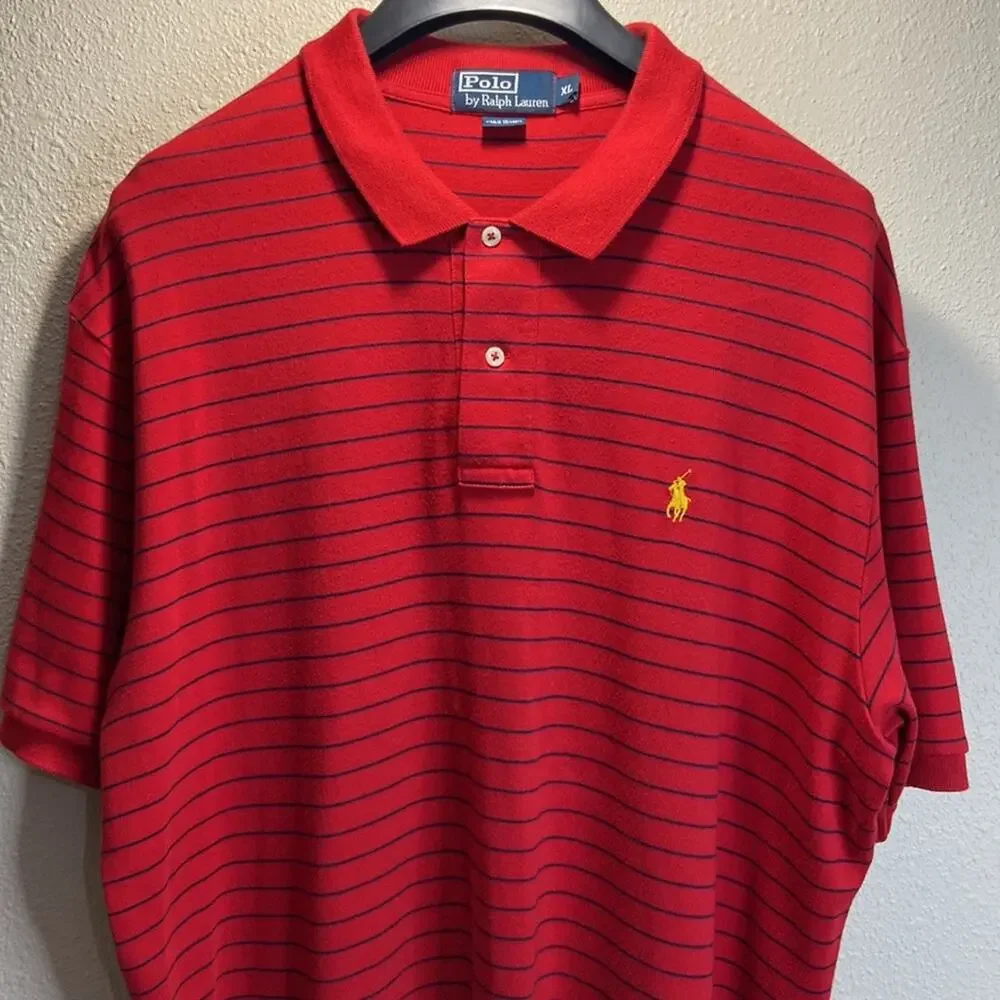 Polo by Ralph Lauren Men Red and Blue Striped Polo Shirt Size XL
